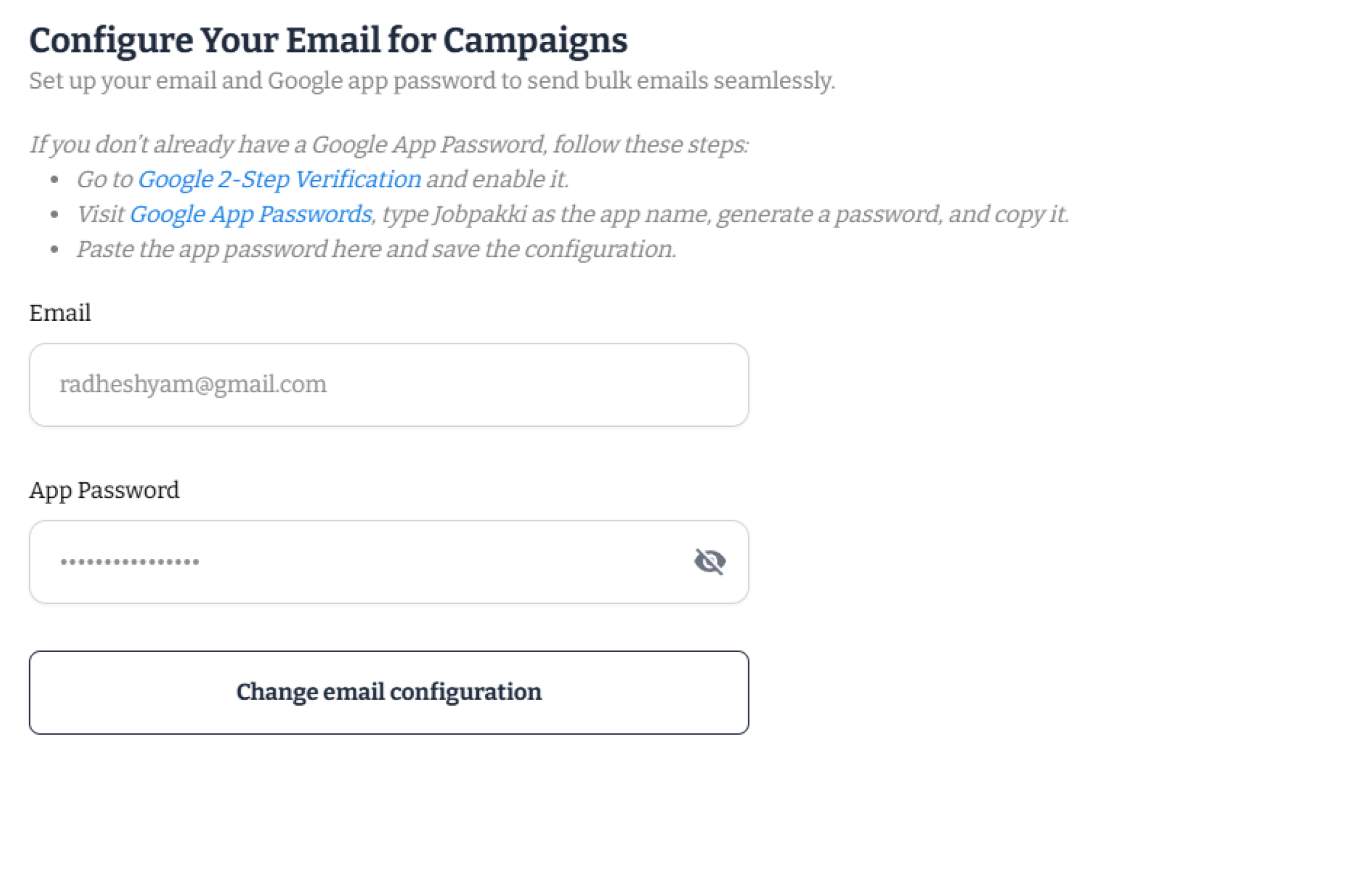 Email Configuration UI